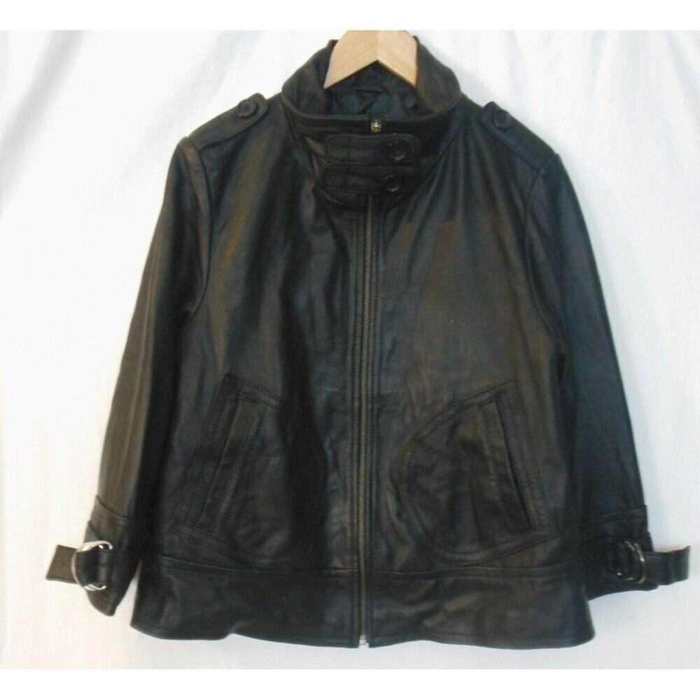 Bernardo M 100% Leather Motorcycle Jacket Coat Black Lined Victoria's Secret Zip